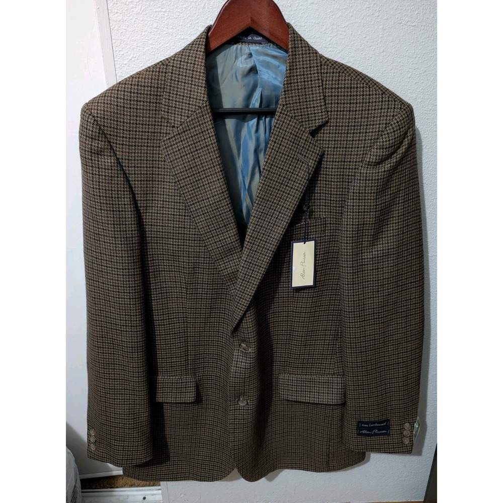 Alan Flusser 100% Lambs Wool Cashmere Brown Plaid Sport Coat Mens 42 Longβ NWT
